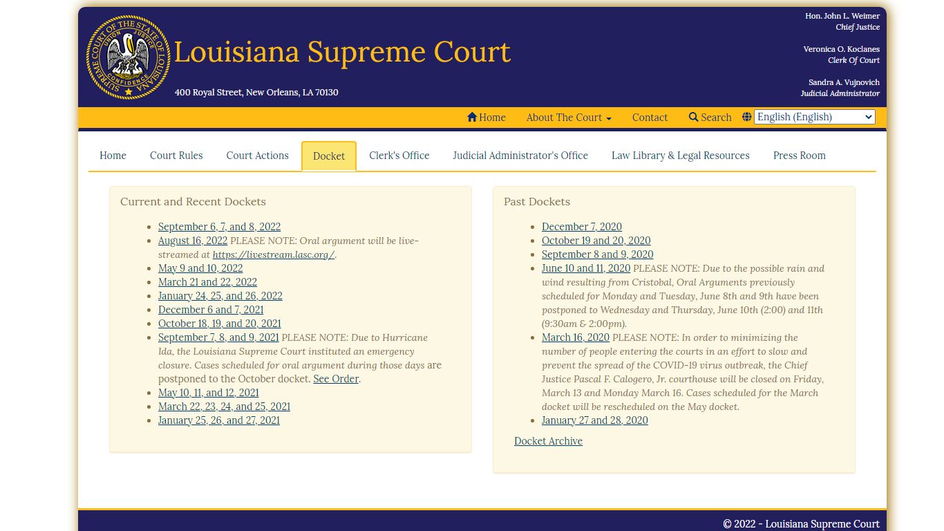 Docket - Louisiana Supreme Court